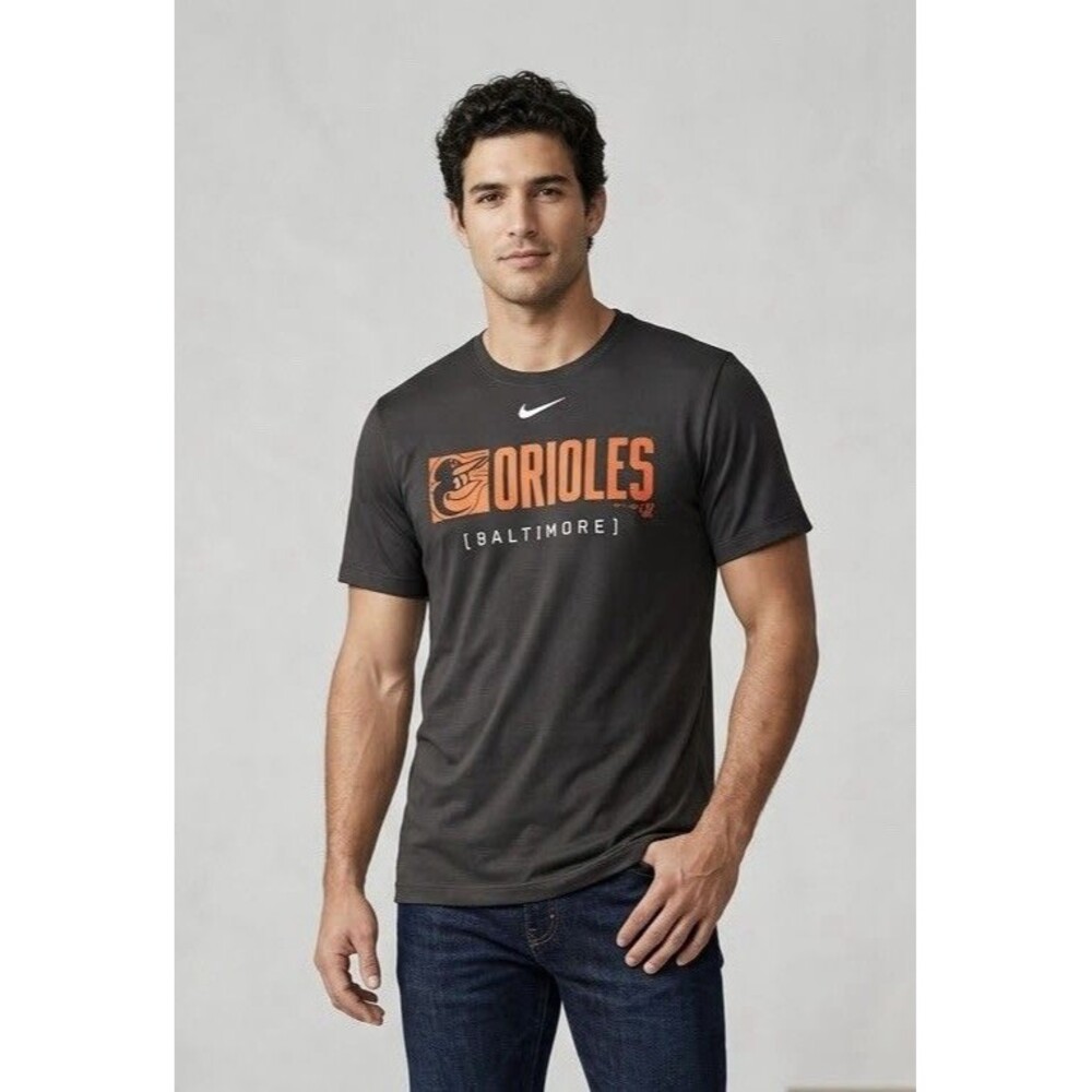 Nike Mens Baltimore Orioles Dri-Fit Shirt Black Graphic MLB Tee XL